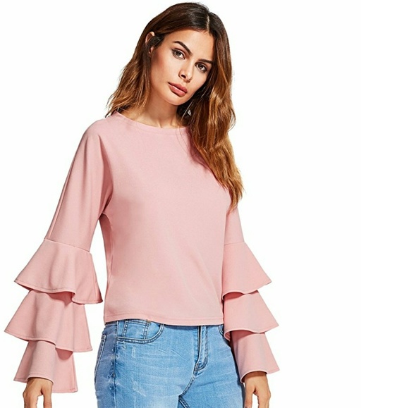 VIOLET Blush Pink Ruffle Sleeve Blouse - Picture 5 of 5